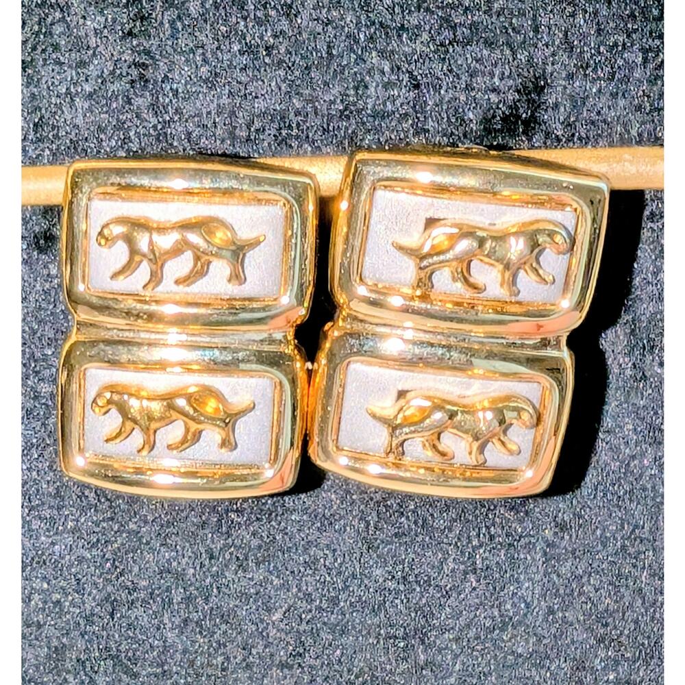 Vintage Two Tone Double Panther Pierced Earrings